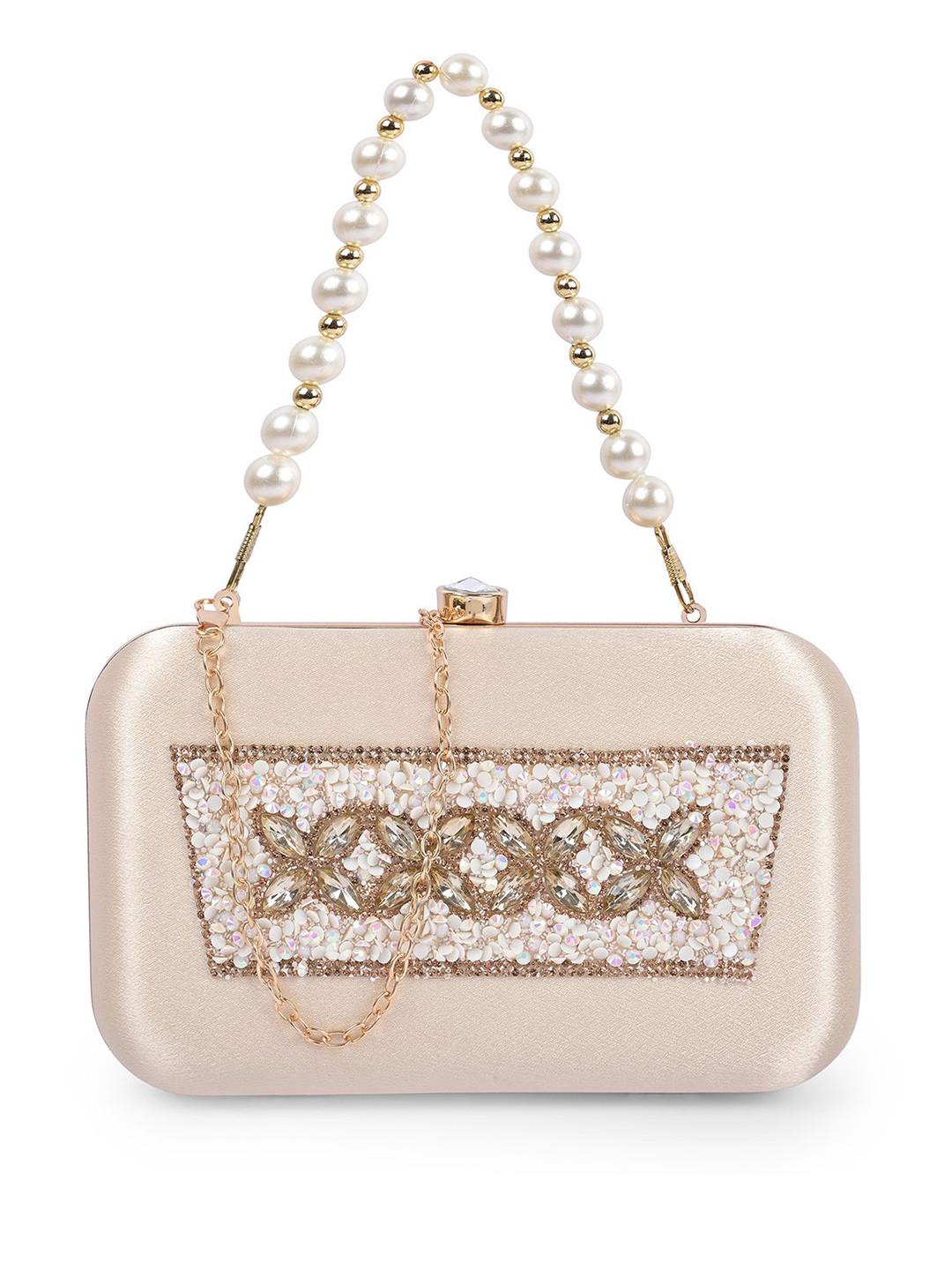 ADISA Embellished Artificial Stones Studded & Beaded Box Clutch