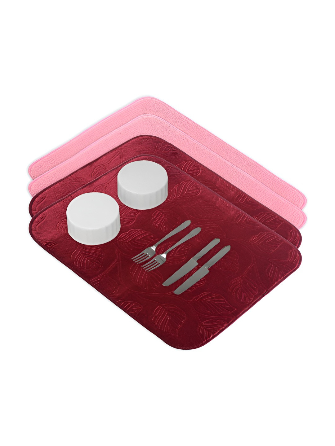 Aura 4Pcs Maroon & Pink  Microfibre Crockery Kitchen Mats