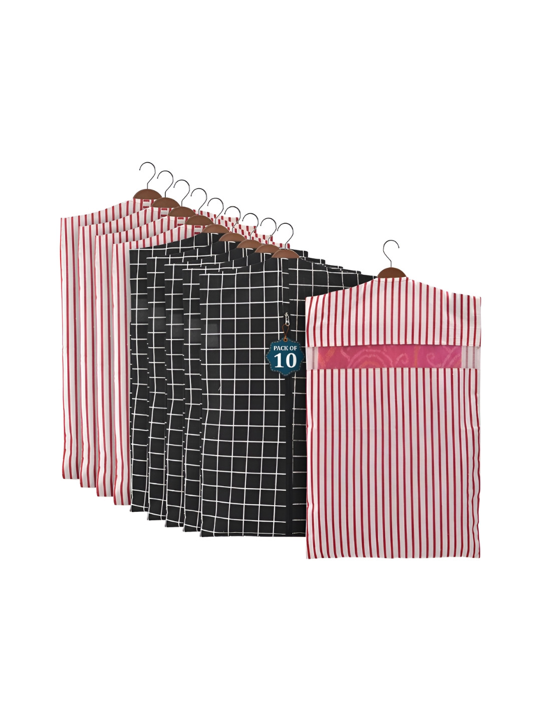 Aura Black 10 Pcs Mesh Window Cotton Single Saree Cover & Storage Multi-Utility Organisers