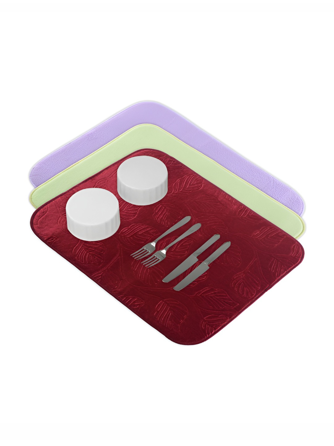 Aura 3-Pcs Green & Purple Aesthetic Design Kitchen Dish Drying Mats