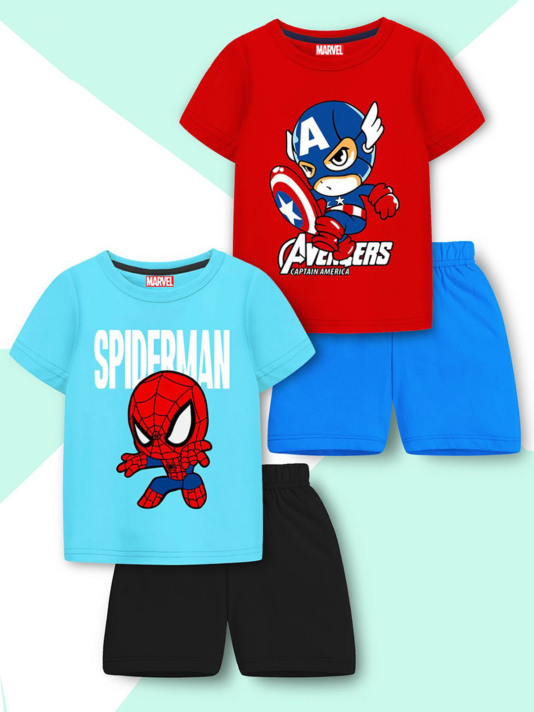 Marvel by Miss and Chief Boys Pack Of 2 Printed T-shirt with Shorts Clothing Set