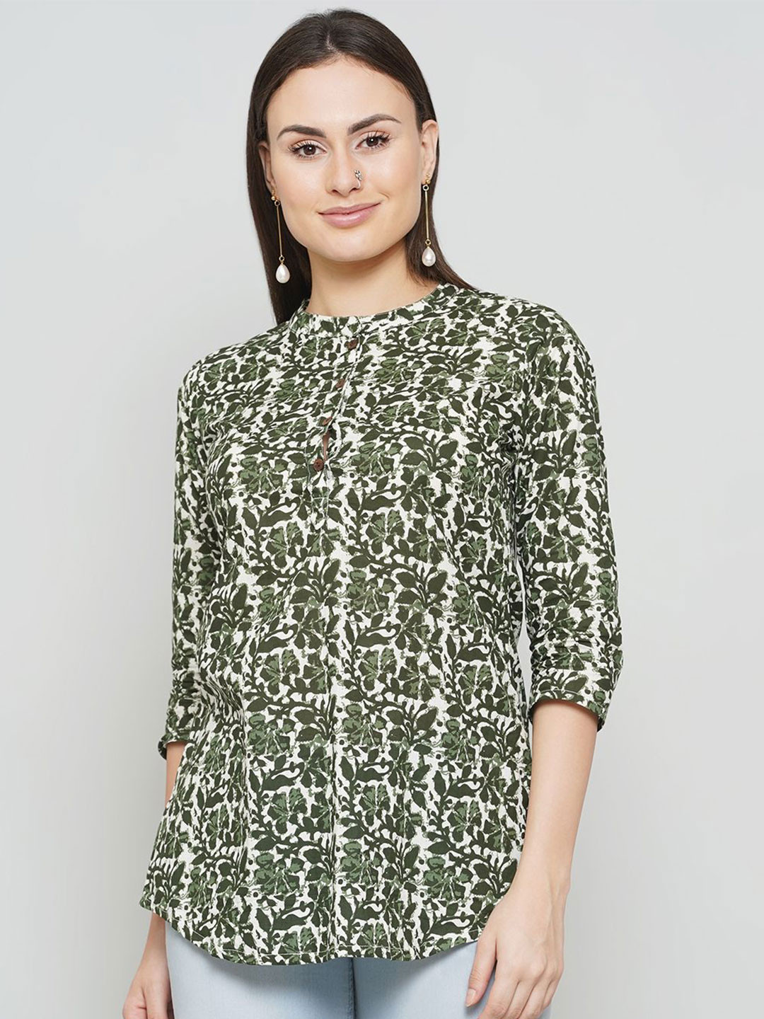 LABEL KASHI Women Floral Print Mandarin Collar Tunics