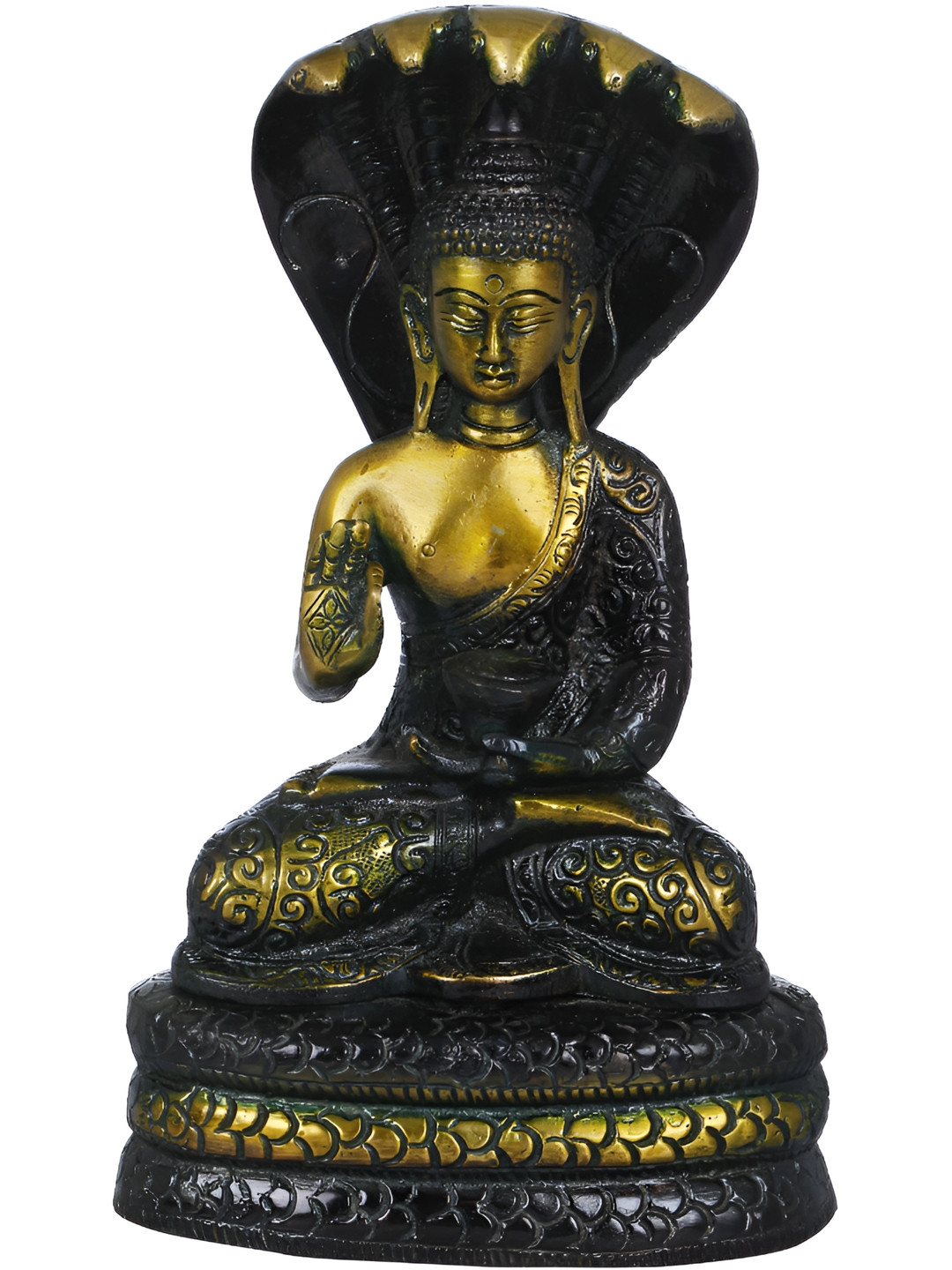 Exotic India Black & Gold-Toned Tibetan Buddhist Blessing Buddha Idol Showpiece