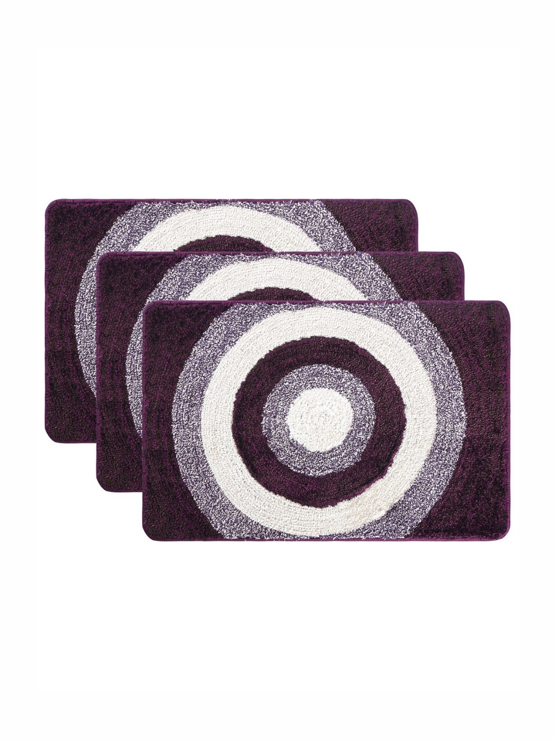 Aura 3-Pcs Violet & Cream-Colored Printed Anti-Skid Bath Rugs