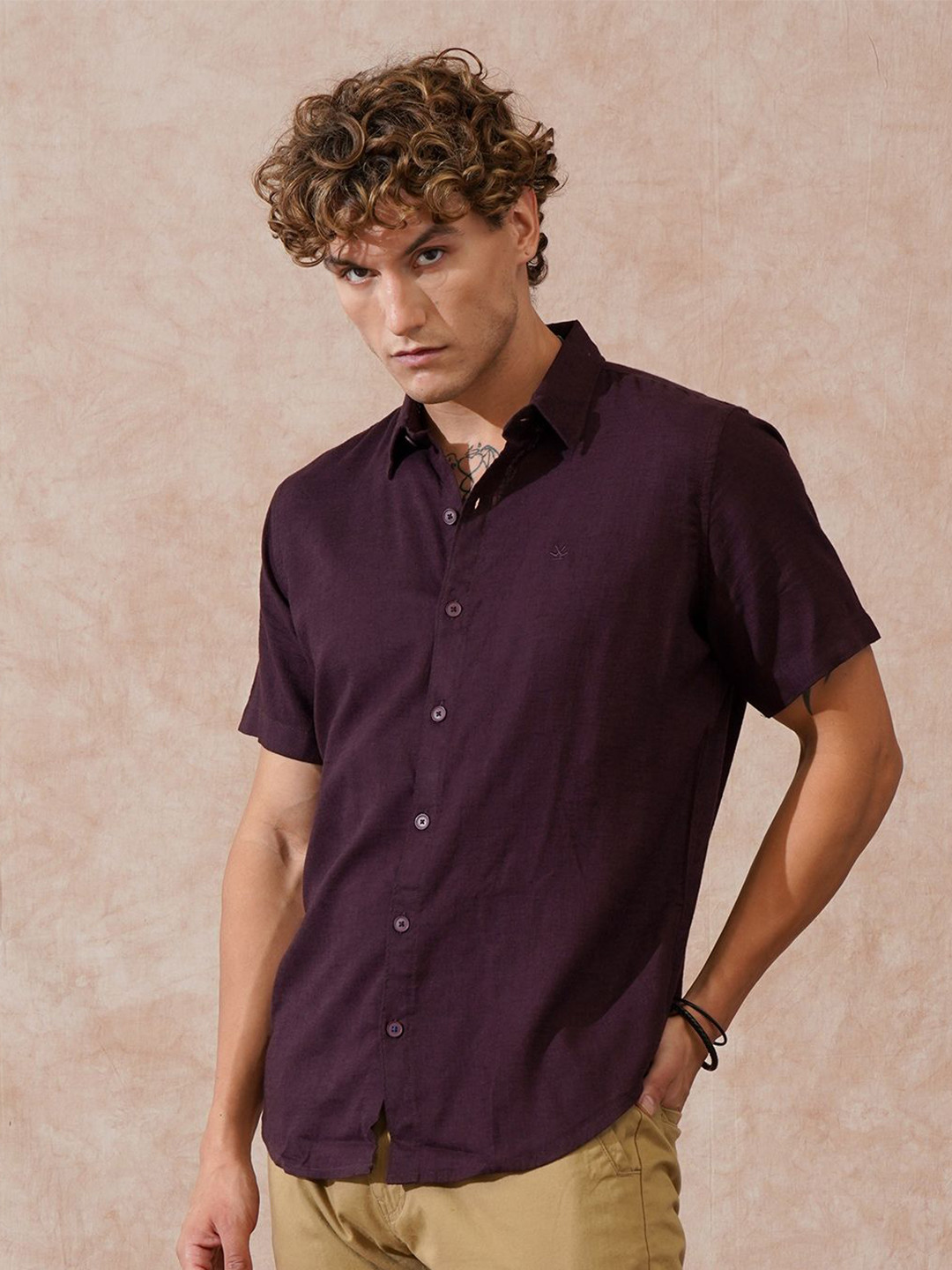 WROGN Comfort Slim Fit Spread Collar Cotton Linen Casual Shirt
