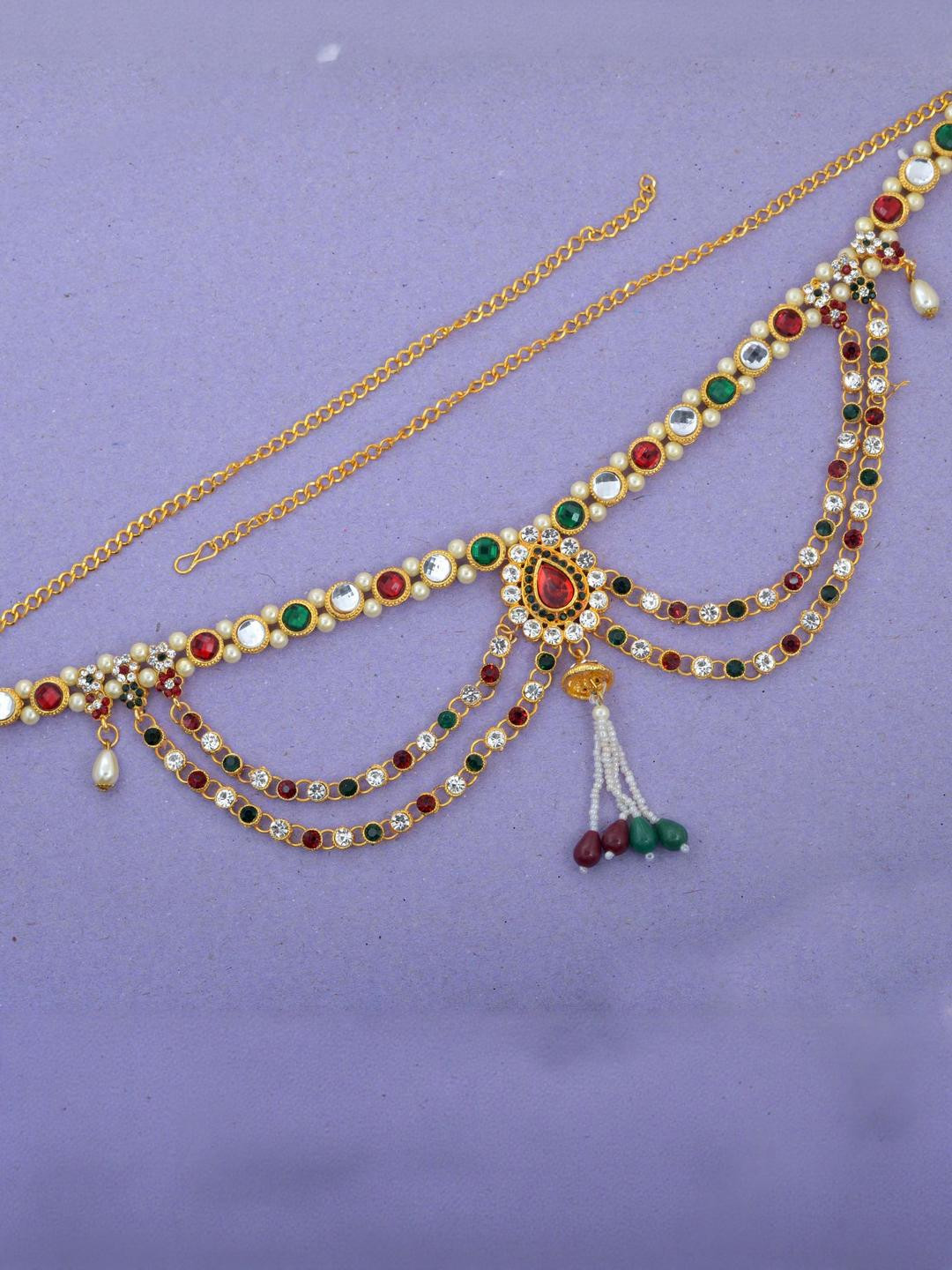 MEMOIR Gold plated Multicolour CZ Ethnic Waistbelt Bellychain Jewellery Set