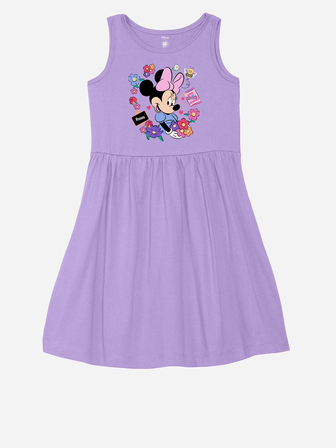 YK Girls Graphic Print Minnie Mouse Fit & Flare Dress
