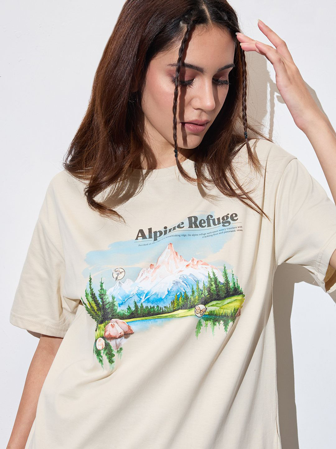 The Roadster Lifestyle Co. Women Graphic Printed Round Neck Cotton Oversized T-shirt