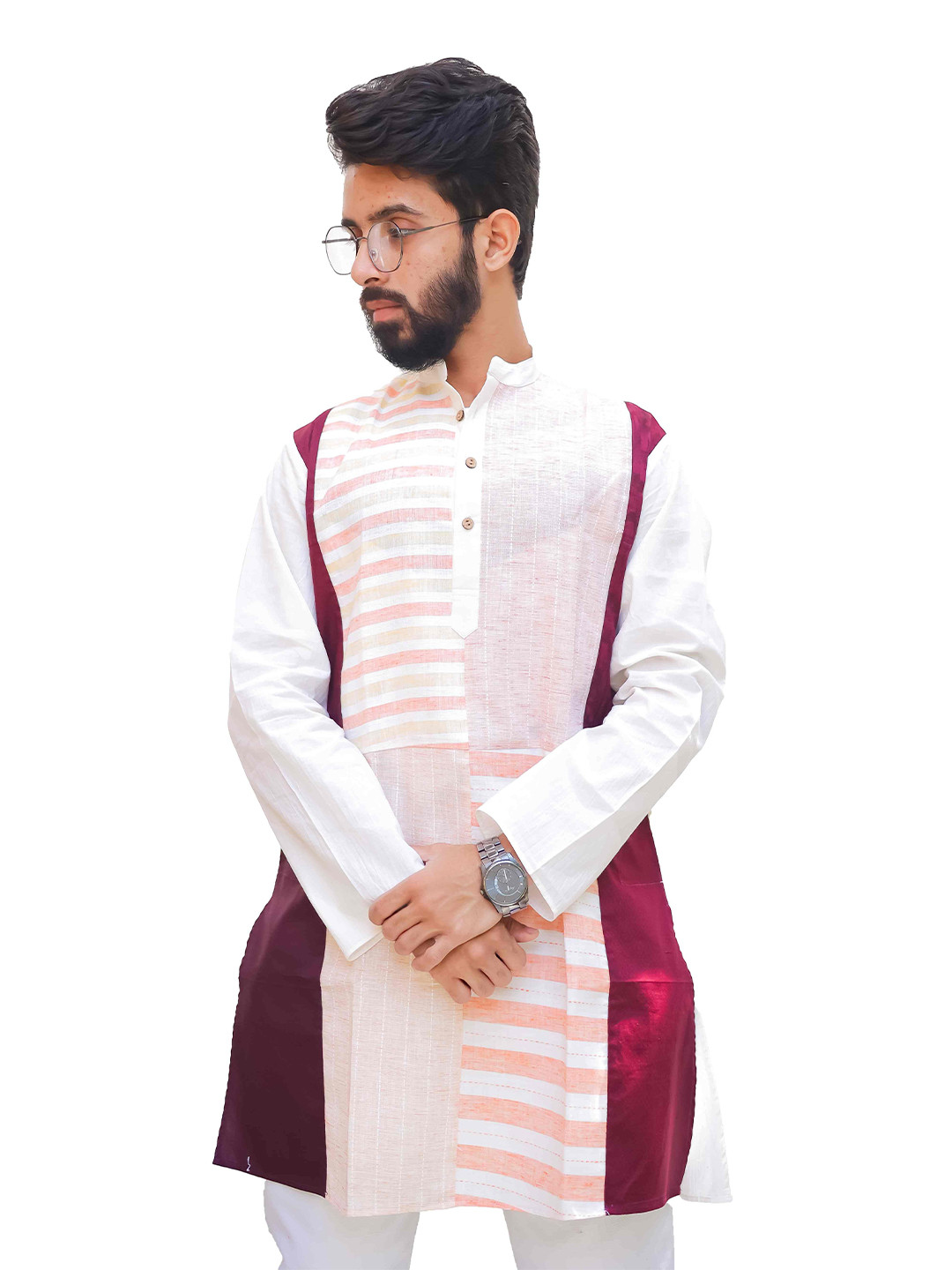 HAMSAFAR Nabajonmo Men Upcycle Peach Kurta