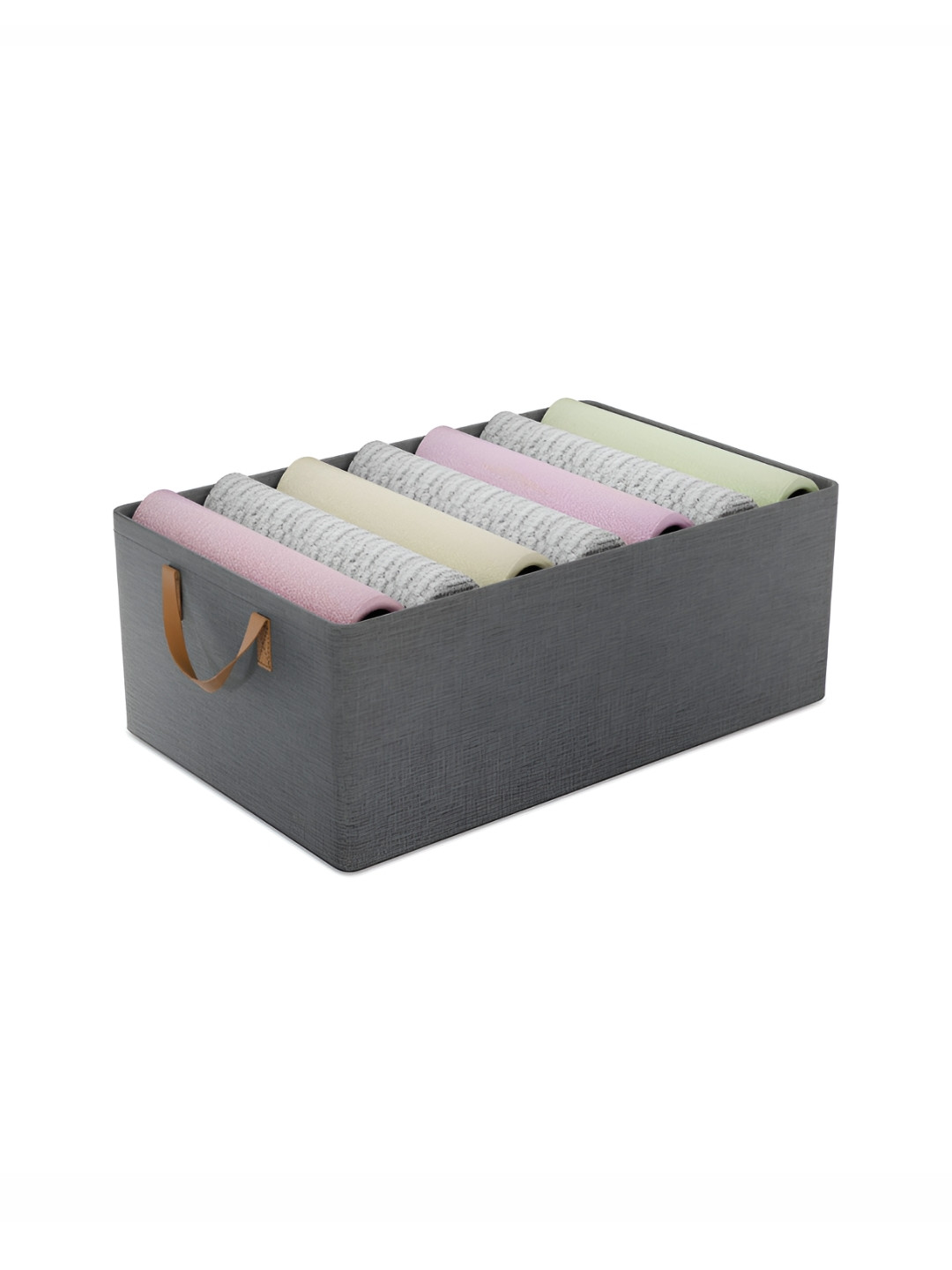 Aura Grey Rexine Foldable Cloth Organizer for Storage with Metal Frames & Handles