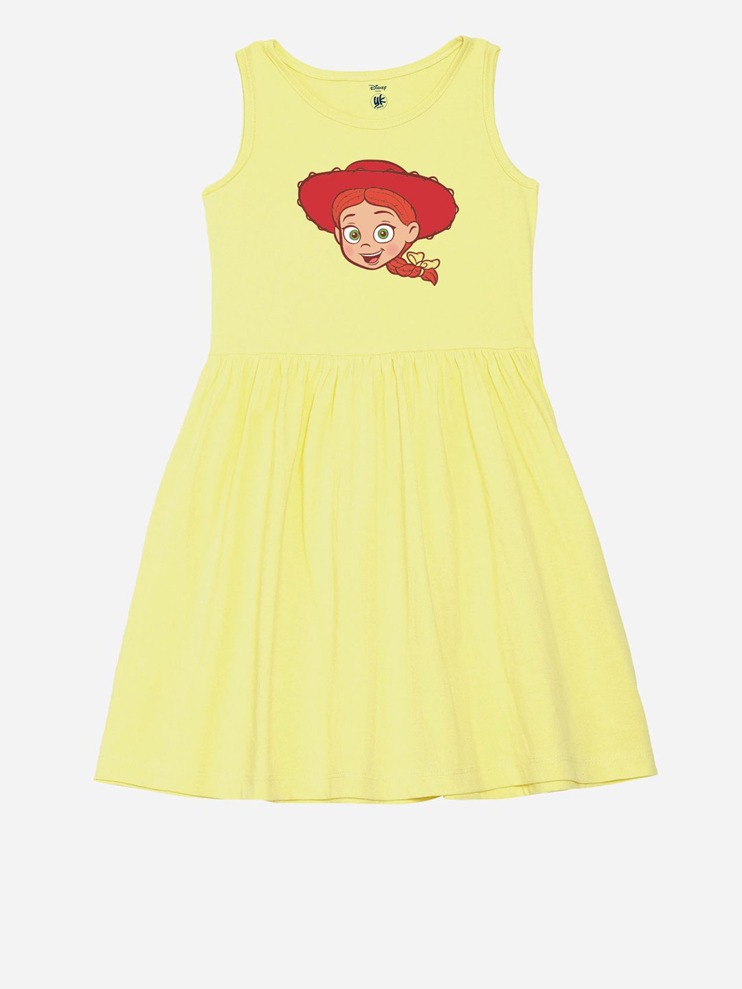 YK Disney Girl's Grraphic Printed Sleeveless Cotton Fit & Flare Above Knee Dress