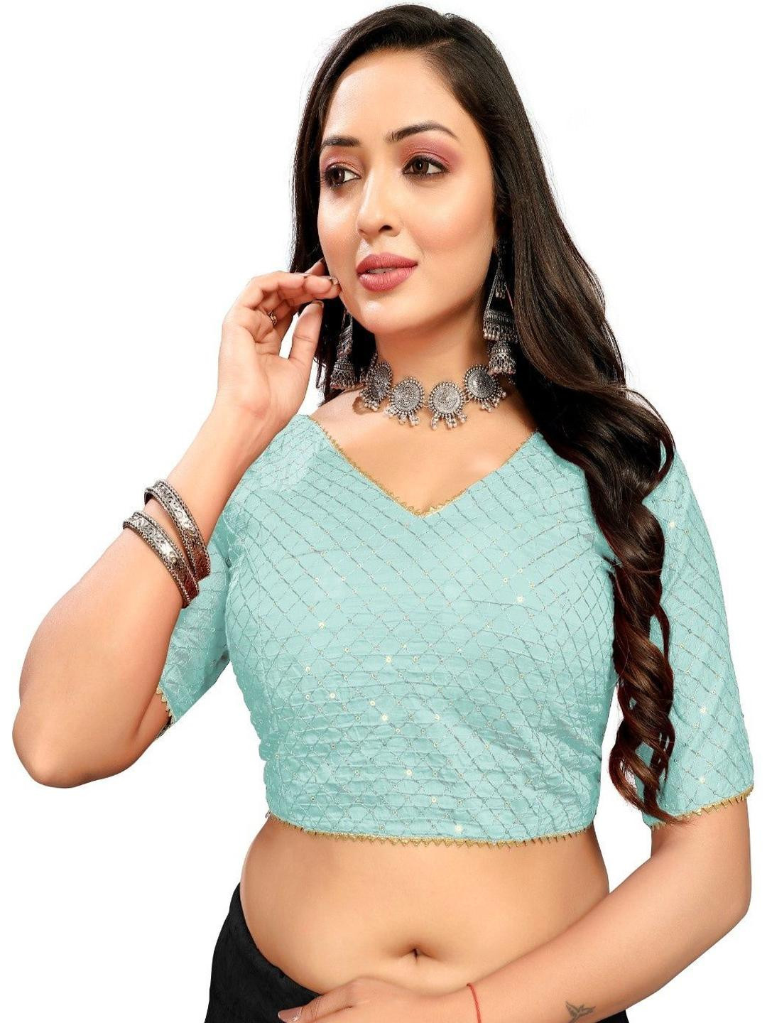 RAGHUVEER CREATION Women Sea Green Cotton Saree Blouse