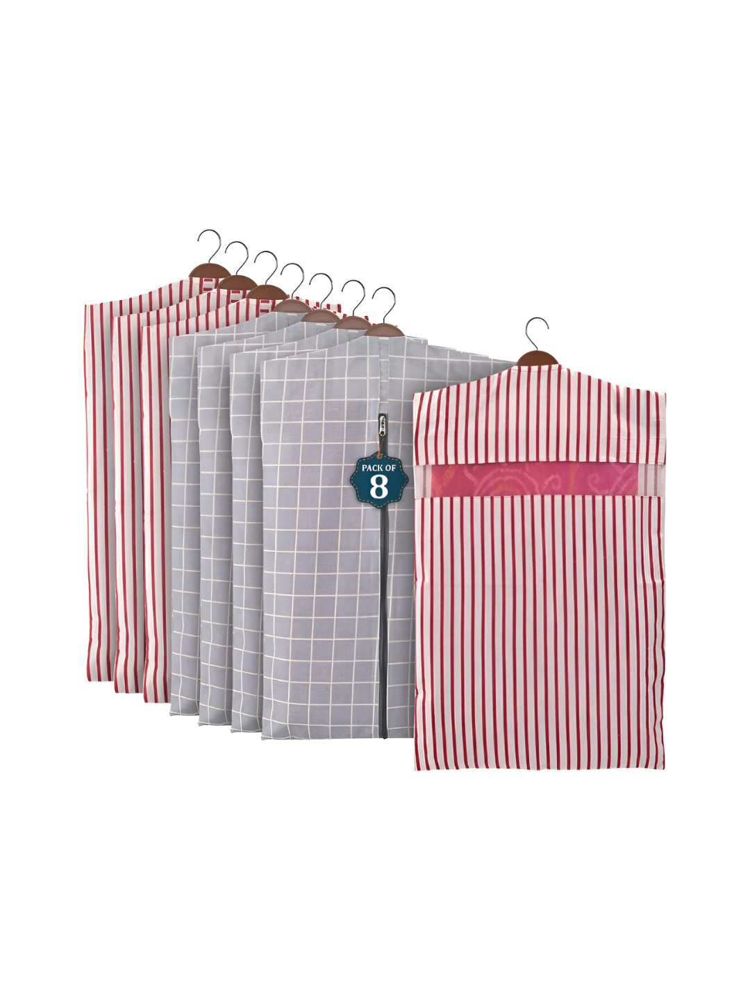 Aura Grey 8 Pcs Mesh Window Cotton Hanging Saree Covers & Storage Multi-Utility Organisers