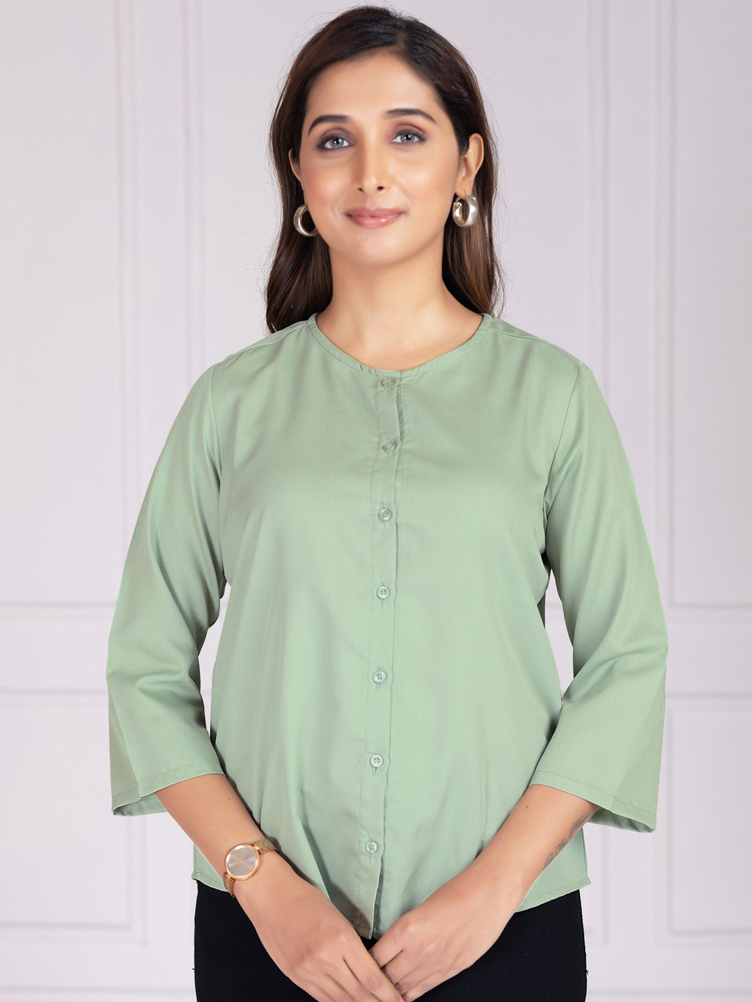 AMOUS Round Neck Cotton Casual Shirt