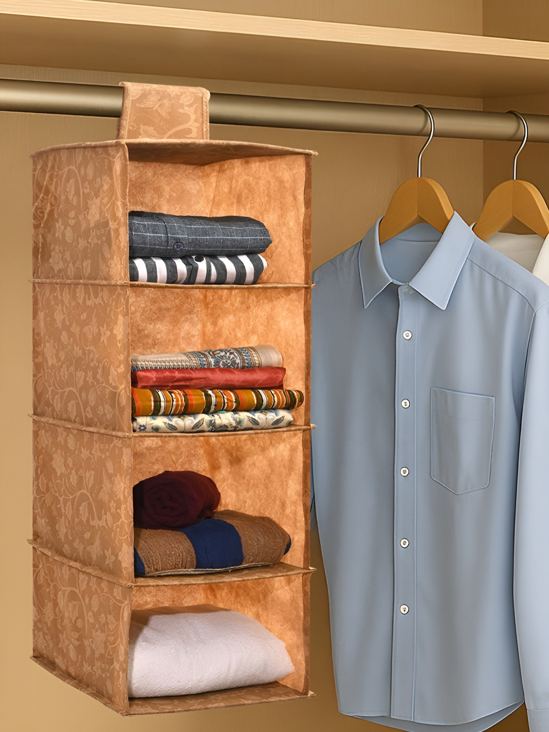 Myntra Elegant Homes Printed Foldable 4 Shelf Hanging Closet Multi-Utility Organisers