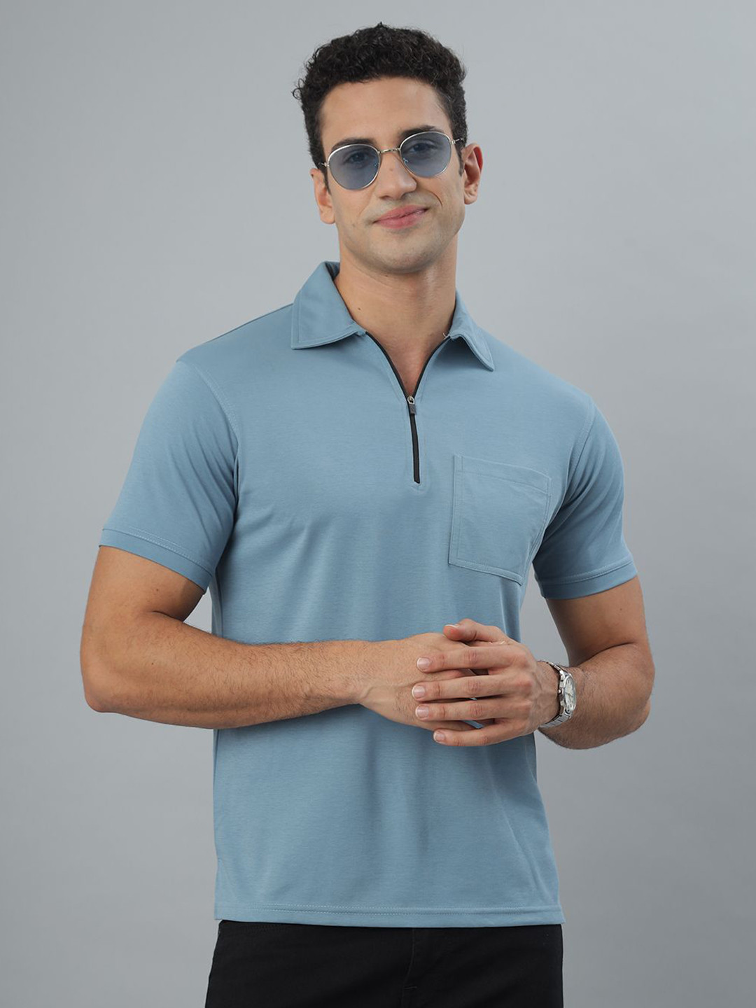 BLUWEEA Polo Collar Short Sleeves Pockets T-shirt