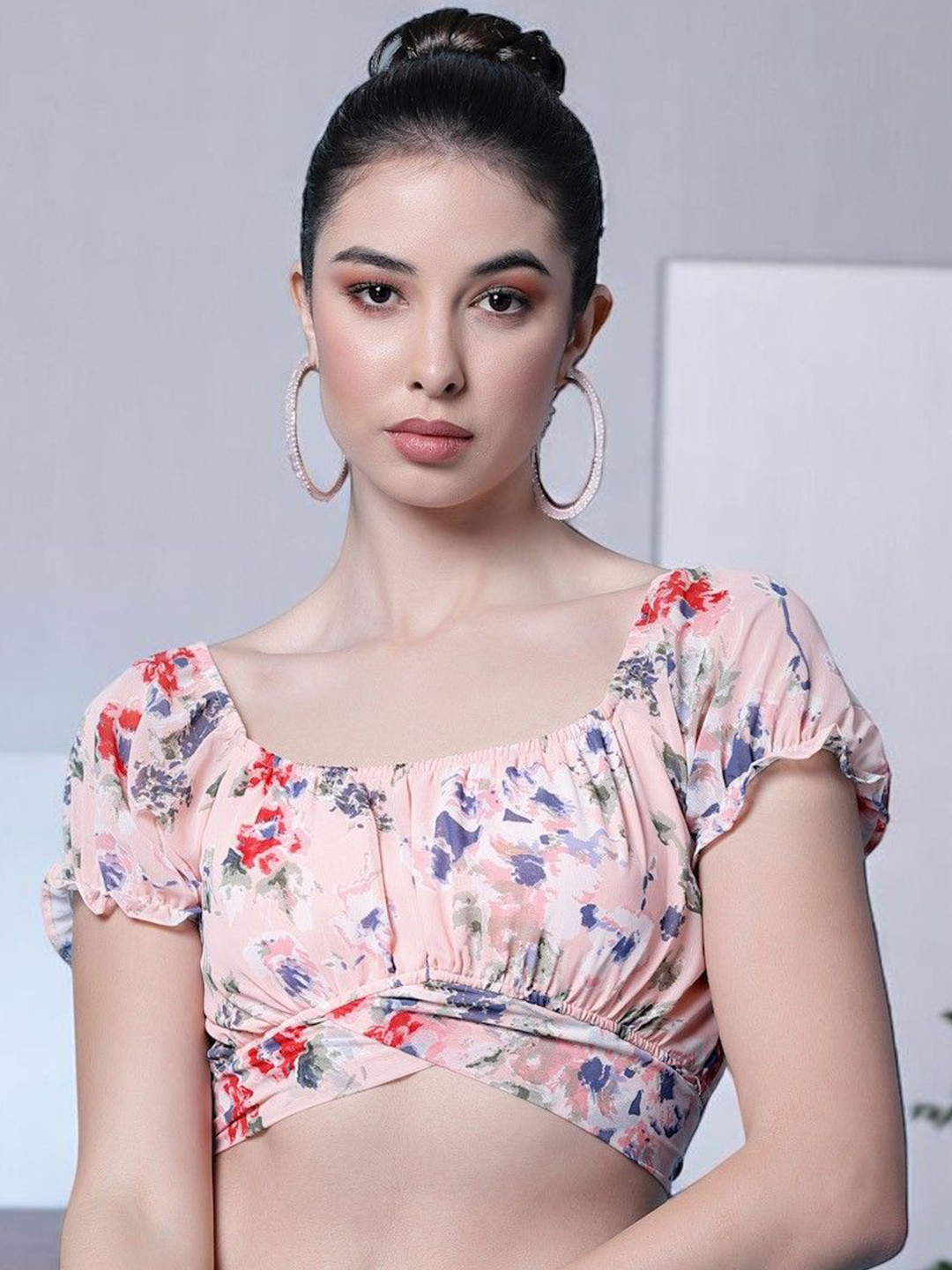 OOMPH! FACTOR Floral Printed Georgette Bralette Crop Top