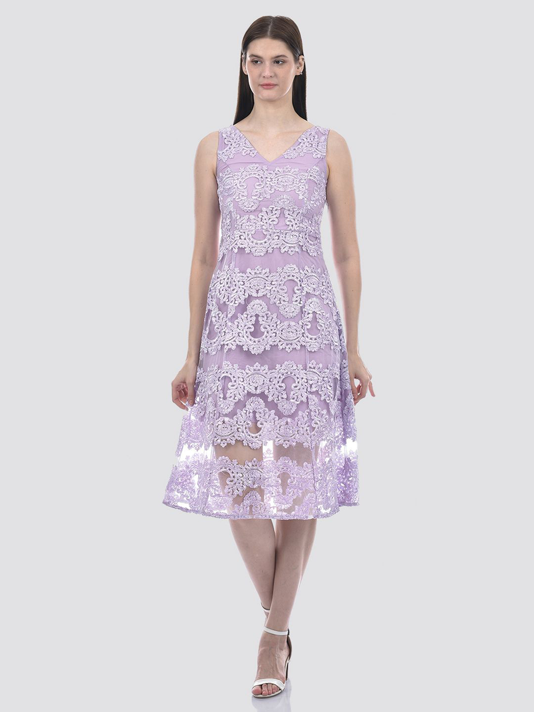 CAMLA Women Floral Lace A-Line Midi Dress