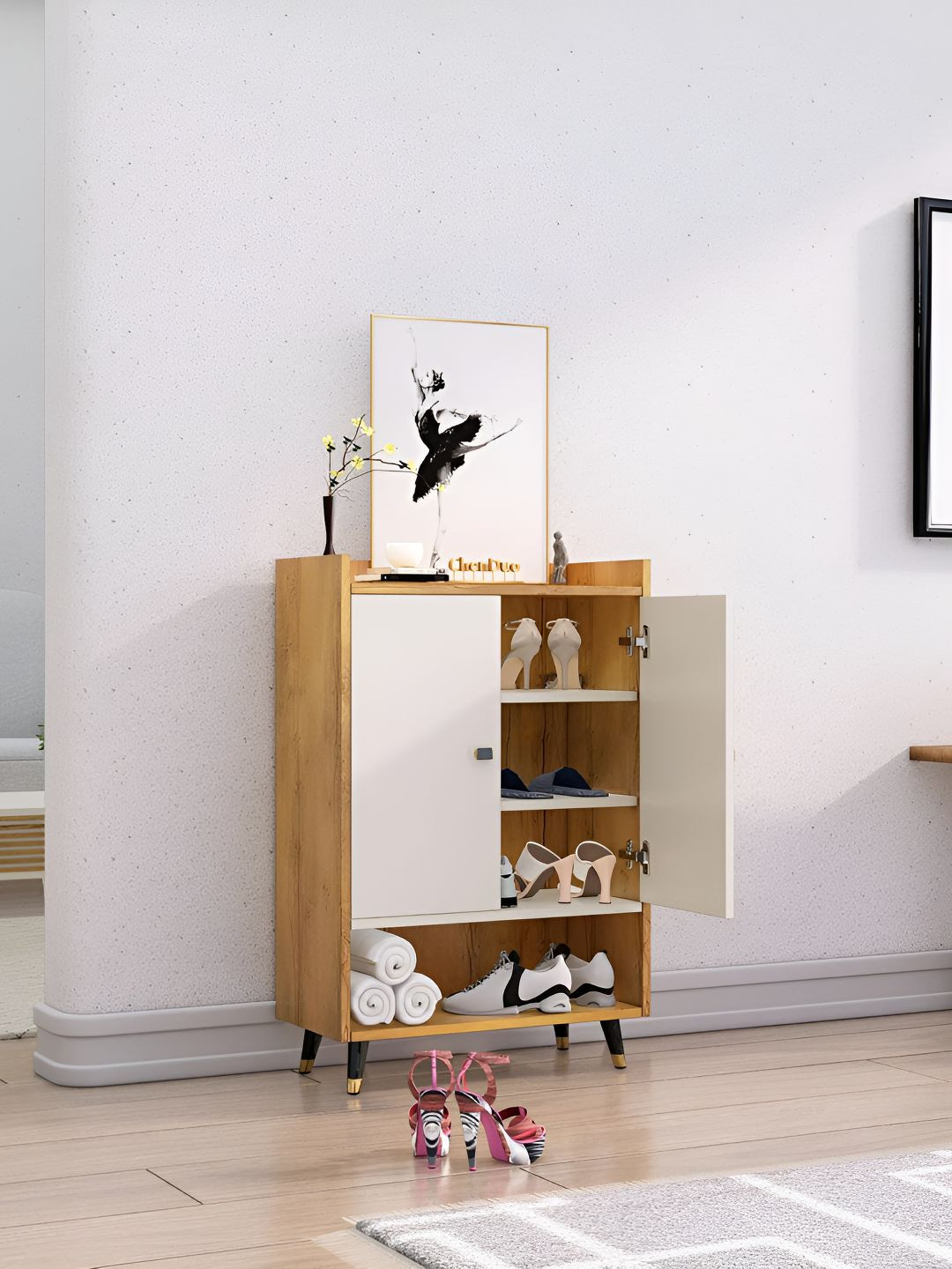 HEXA RED White Engineered Wood 4-Layers Moisture & Termite Resistant Shoe Rack