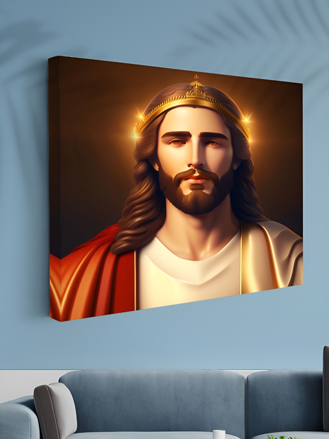 Aura Brown & White Jesus Printed Canvas Wall Art