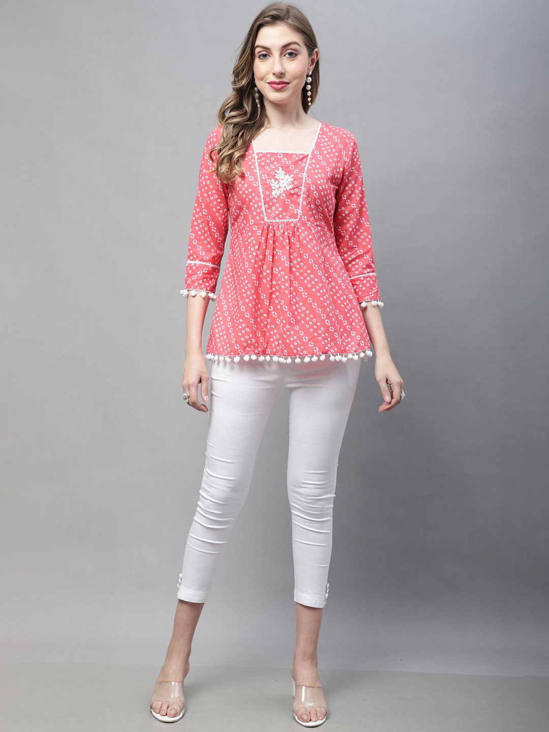 Merira Women Ethnic Motifs Printed Square Neck Cotton Peplum Top