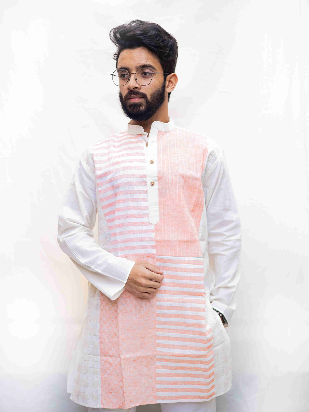 HAMSAFAR Nabajonmo Men's Upcycle Orange Kurta