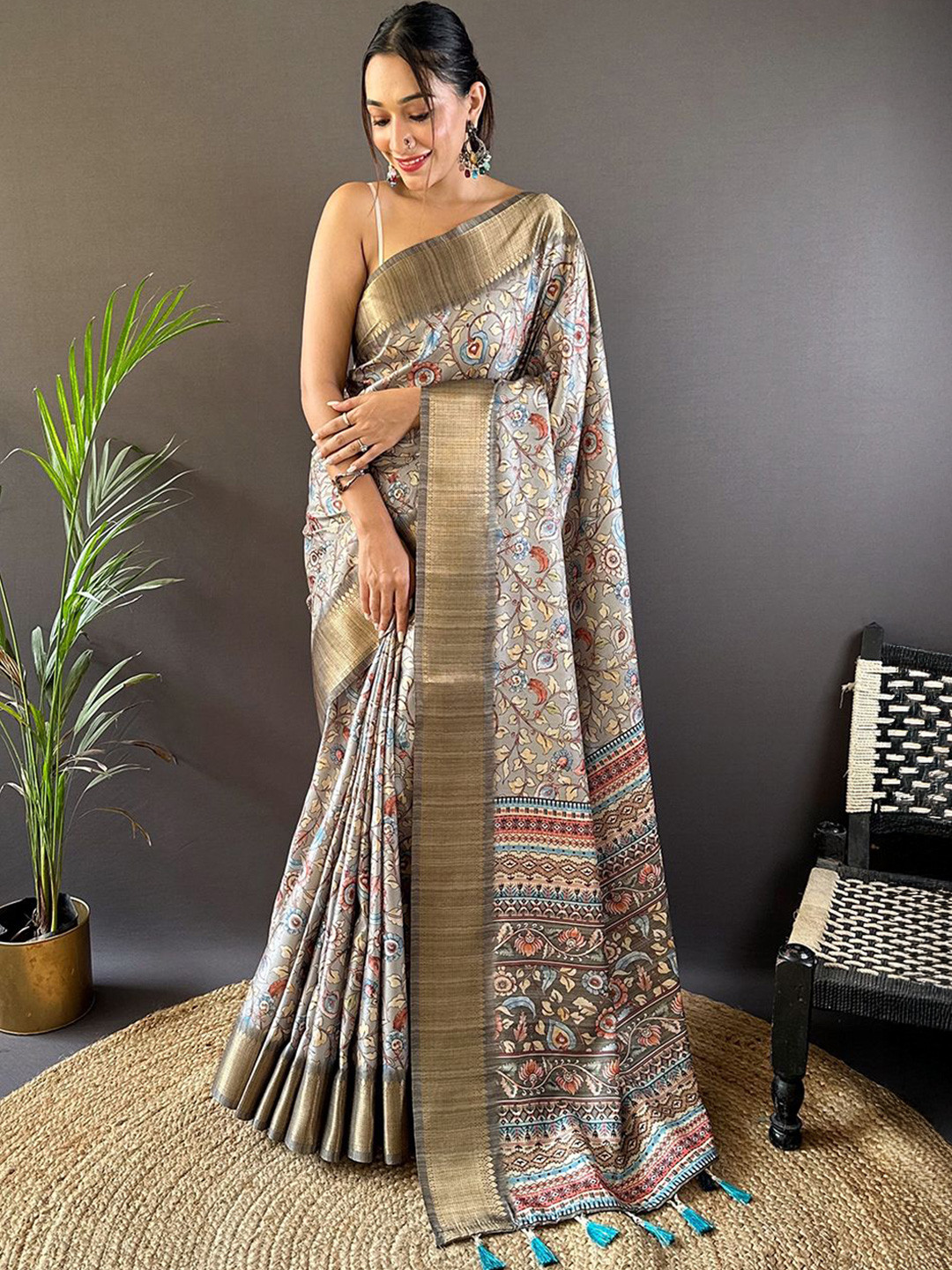 all about you Kalamkari Zari Kanjeevaram Saree