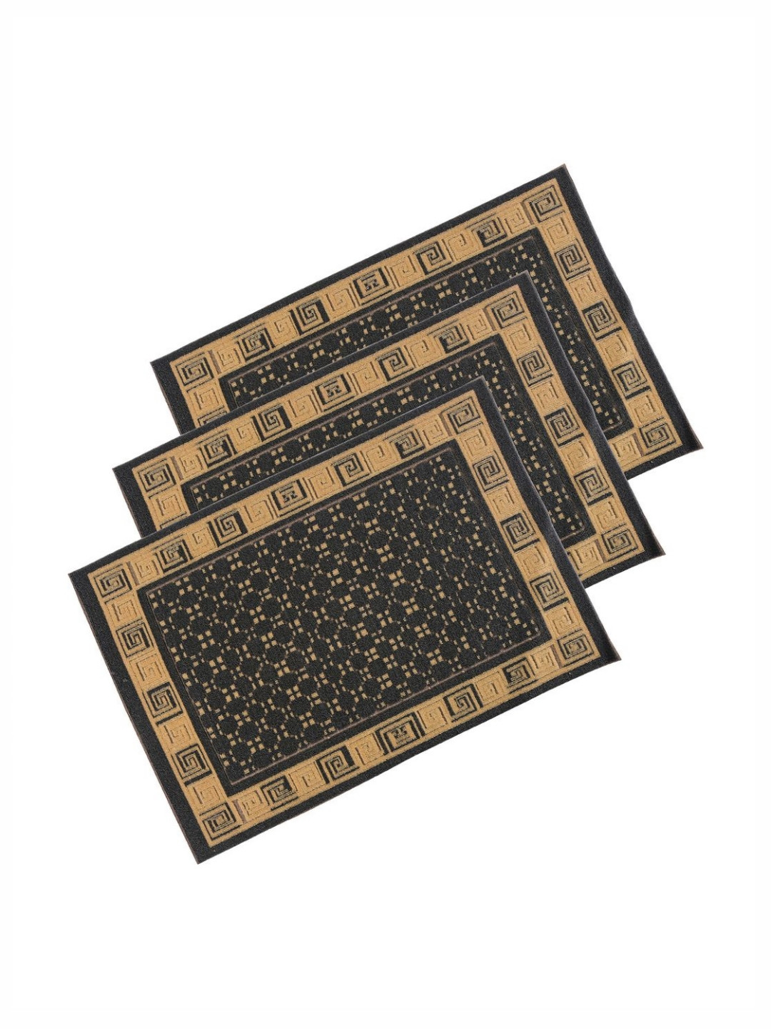 Aura 3-Pcs Brown & Grey Cross Tee-Printed Anti-Skid Doormat