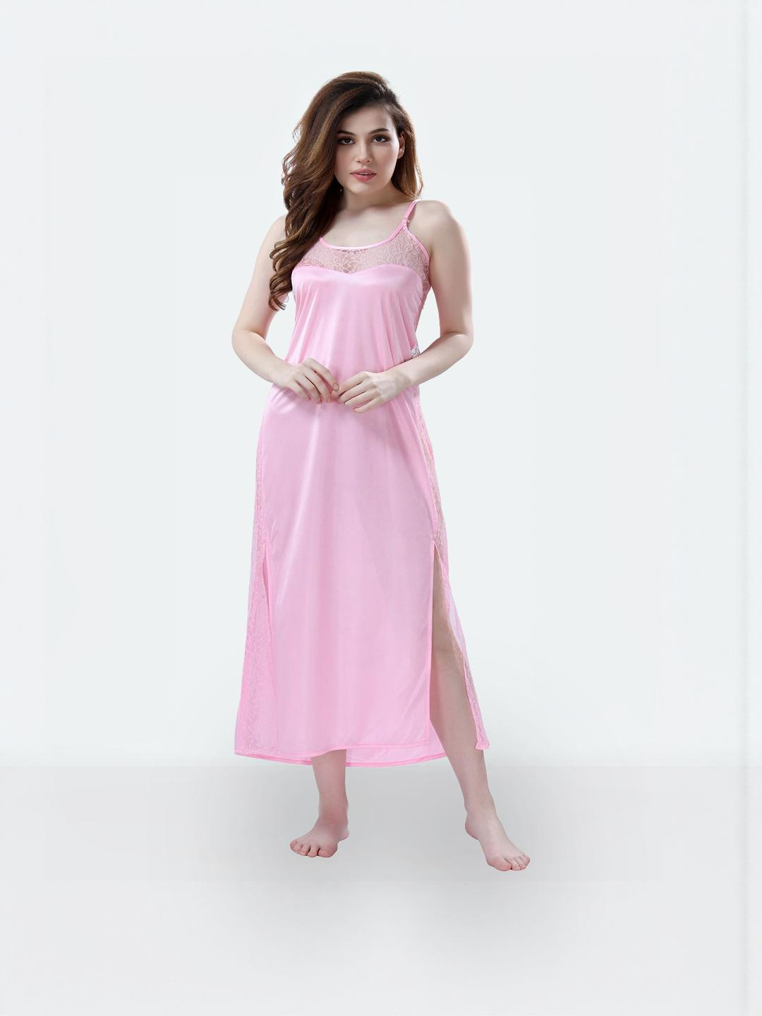 Dreambe Women Pink Satin Nightdress