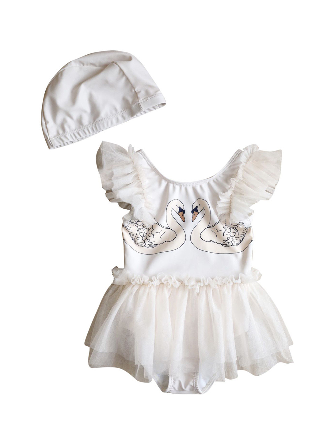 StyleCast x Revolte Girls Swan Printed Swim Bodysuit