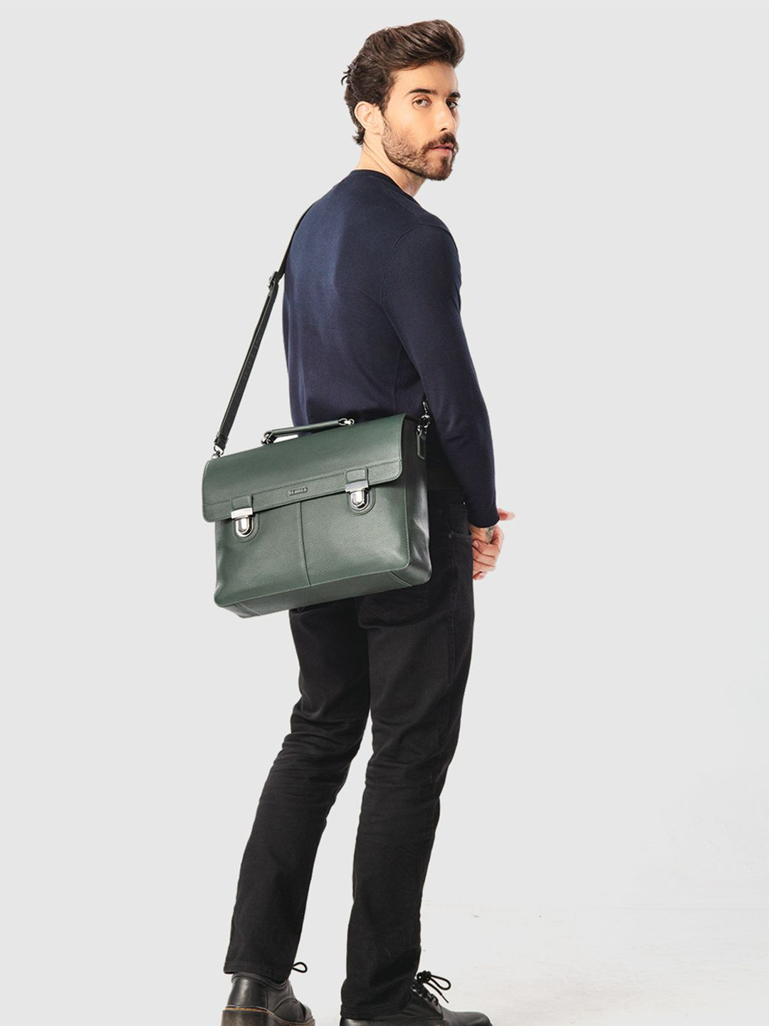 SENNES Men Maschile Textured Leather Laptop Bag