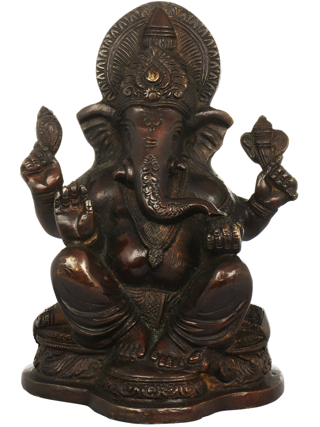Exotic India Cocoa Brown & Gold Toned Lord Ganesha Religious Brass Idol Showpiece