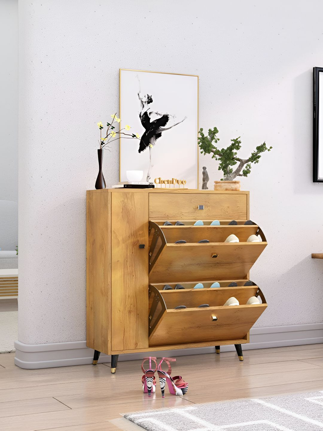 HEXA RED Beige Engineered Wood Sturdy & Stylish Shoe Rack