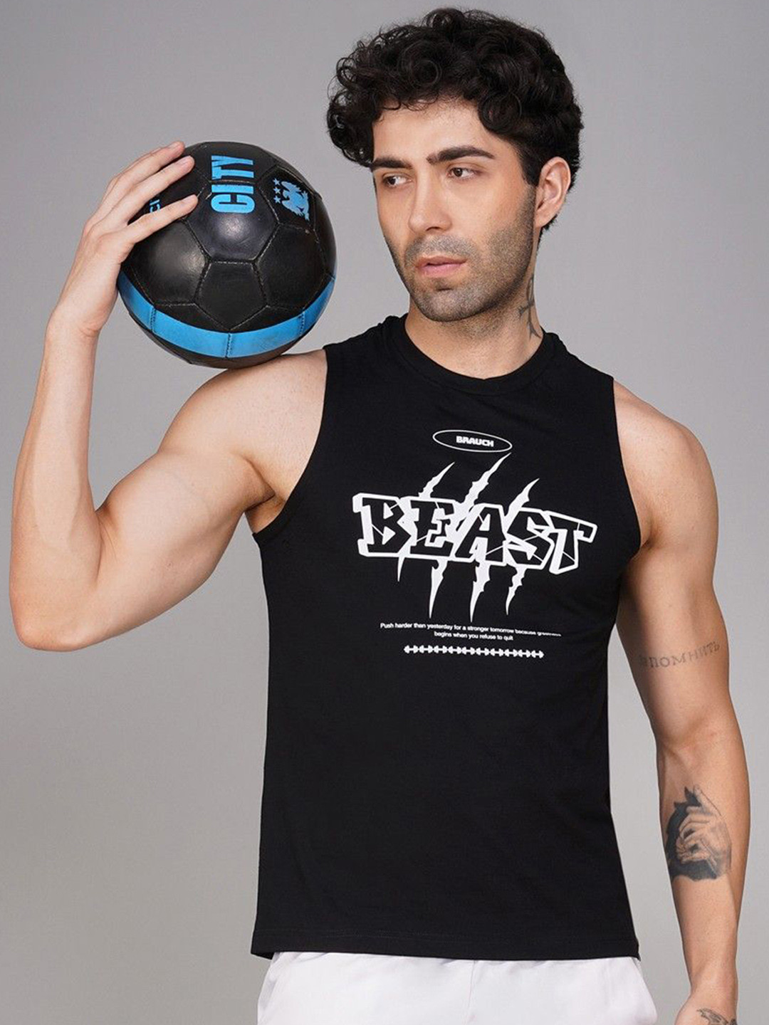 Brauch Beast Printed Sleeveless Gym Vest M-VEST-BEAST-BLK-S