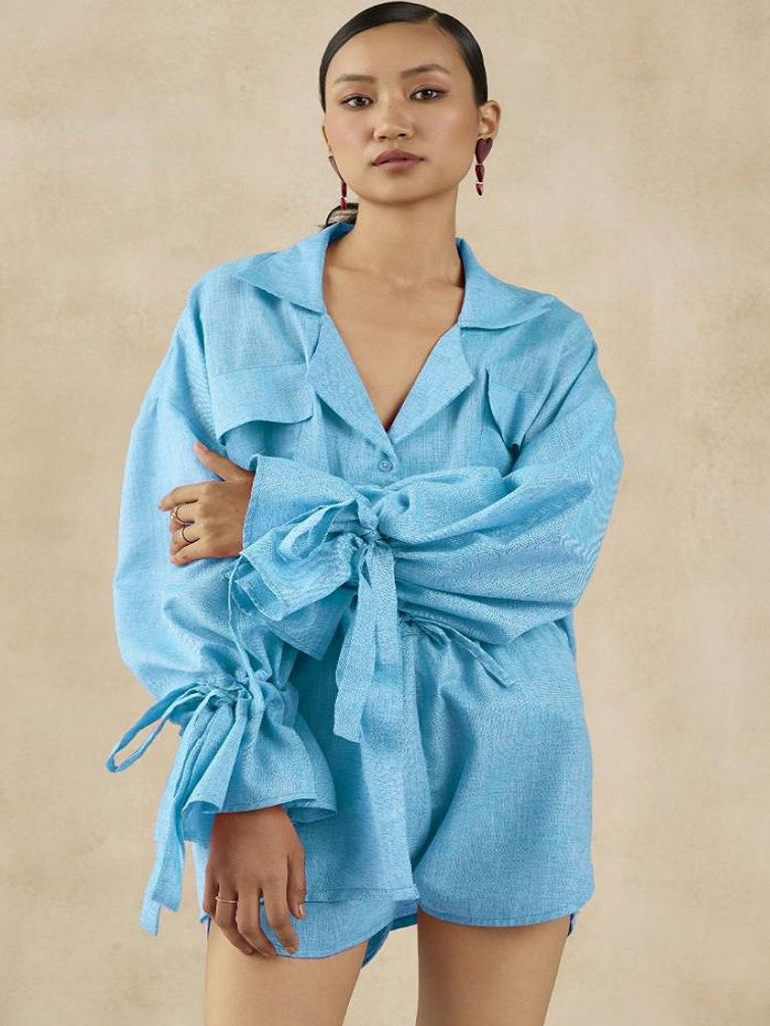 SIL SILA Women Blue Sicily Shirt With Shorts Co-Ords