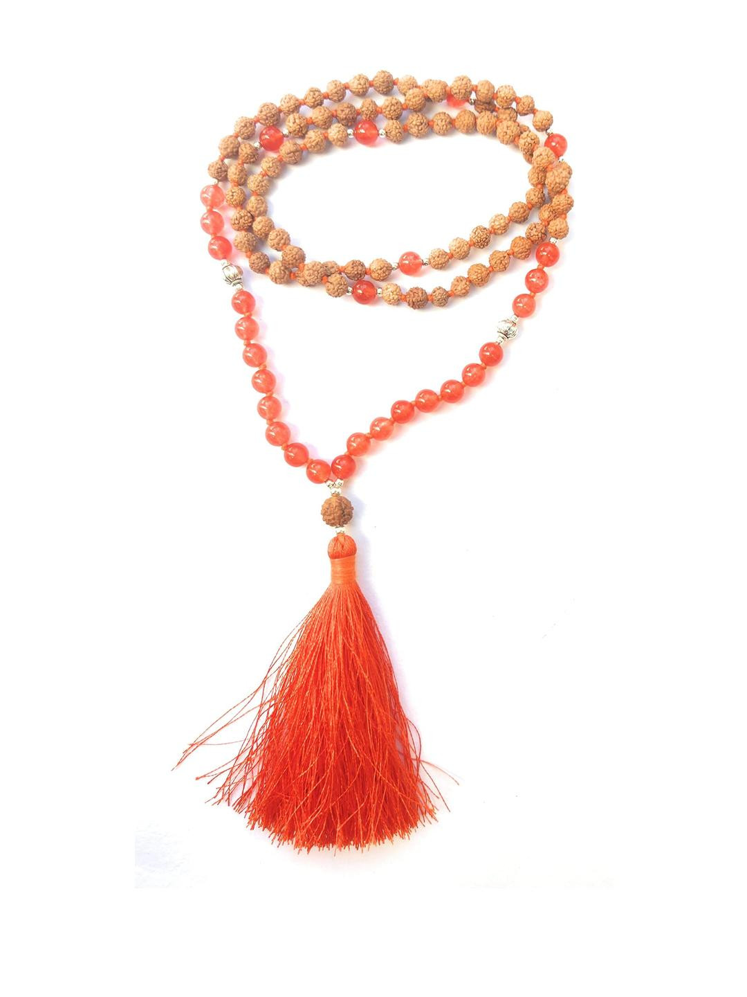 Apnisanskriti Unisex 5 Mukhi Rudraksha Orange Stone Designer Mala