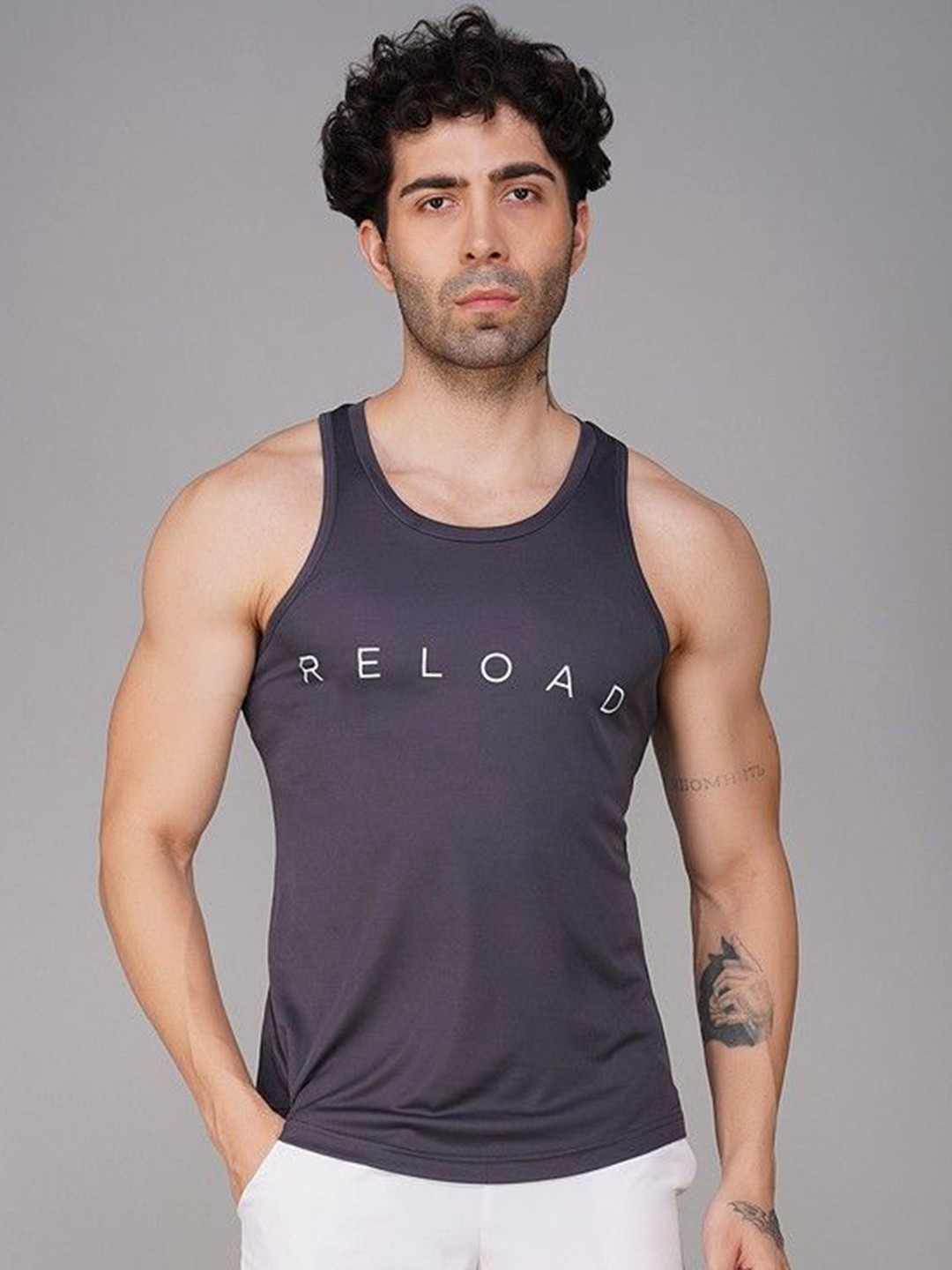 Brauch Printed Scoop Neck Gym Vests - M-VEST-RELOAD-GREY-S