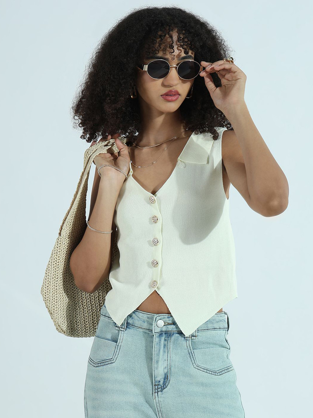 SHOWOFF Women V-Neck Vest Crop Top