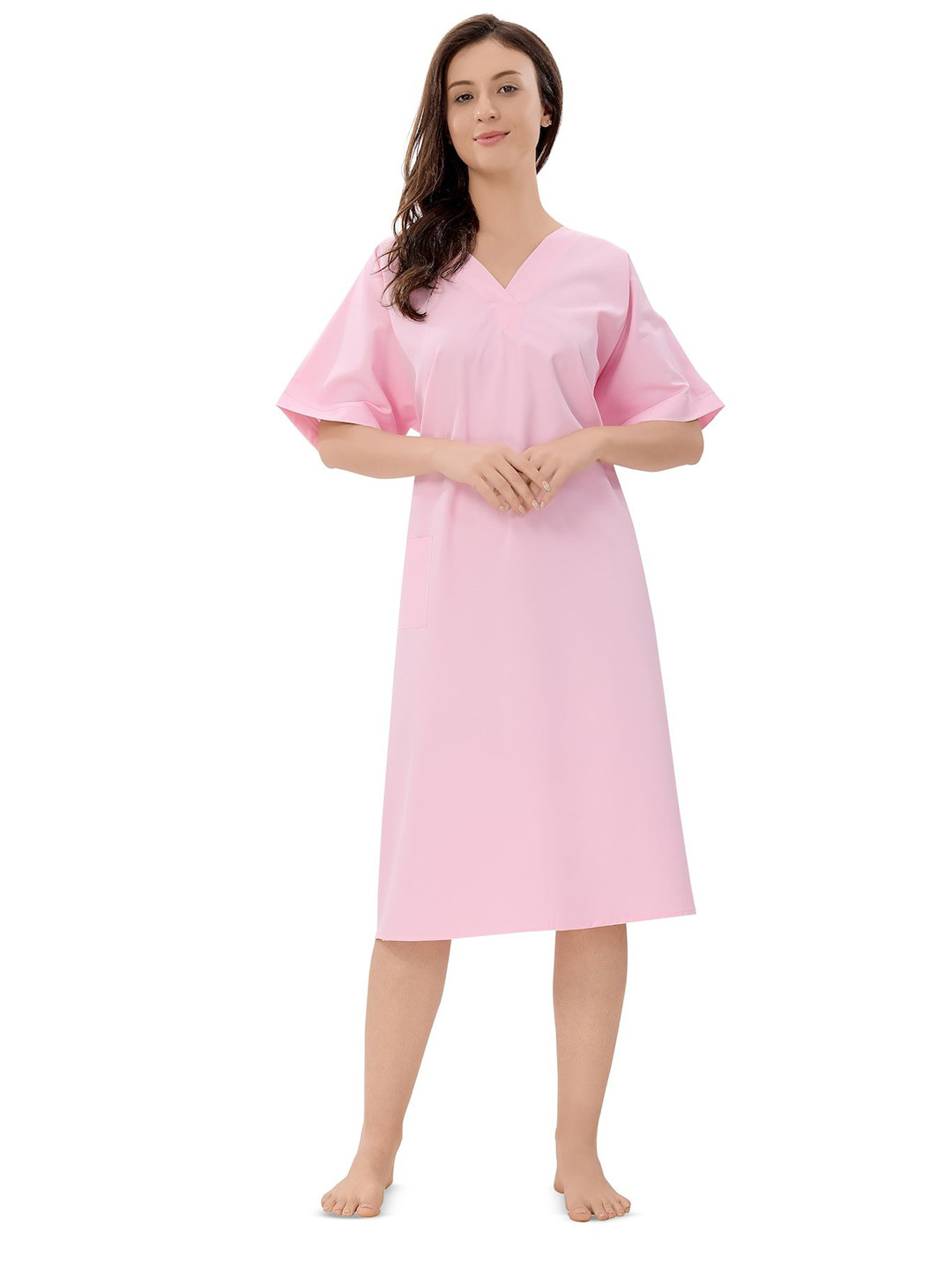 Piu Women Hospital Wear Half Sleeves Solid Nightdress