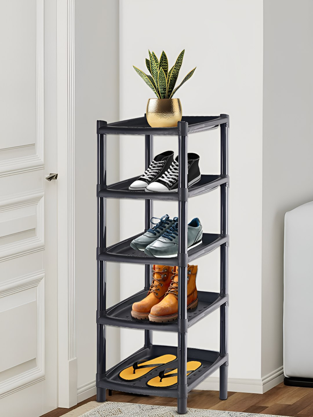 Myntra Elegant Homes Black 5-Layers Plastic Collapsible Slipper Stand & Shoe Rack