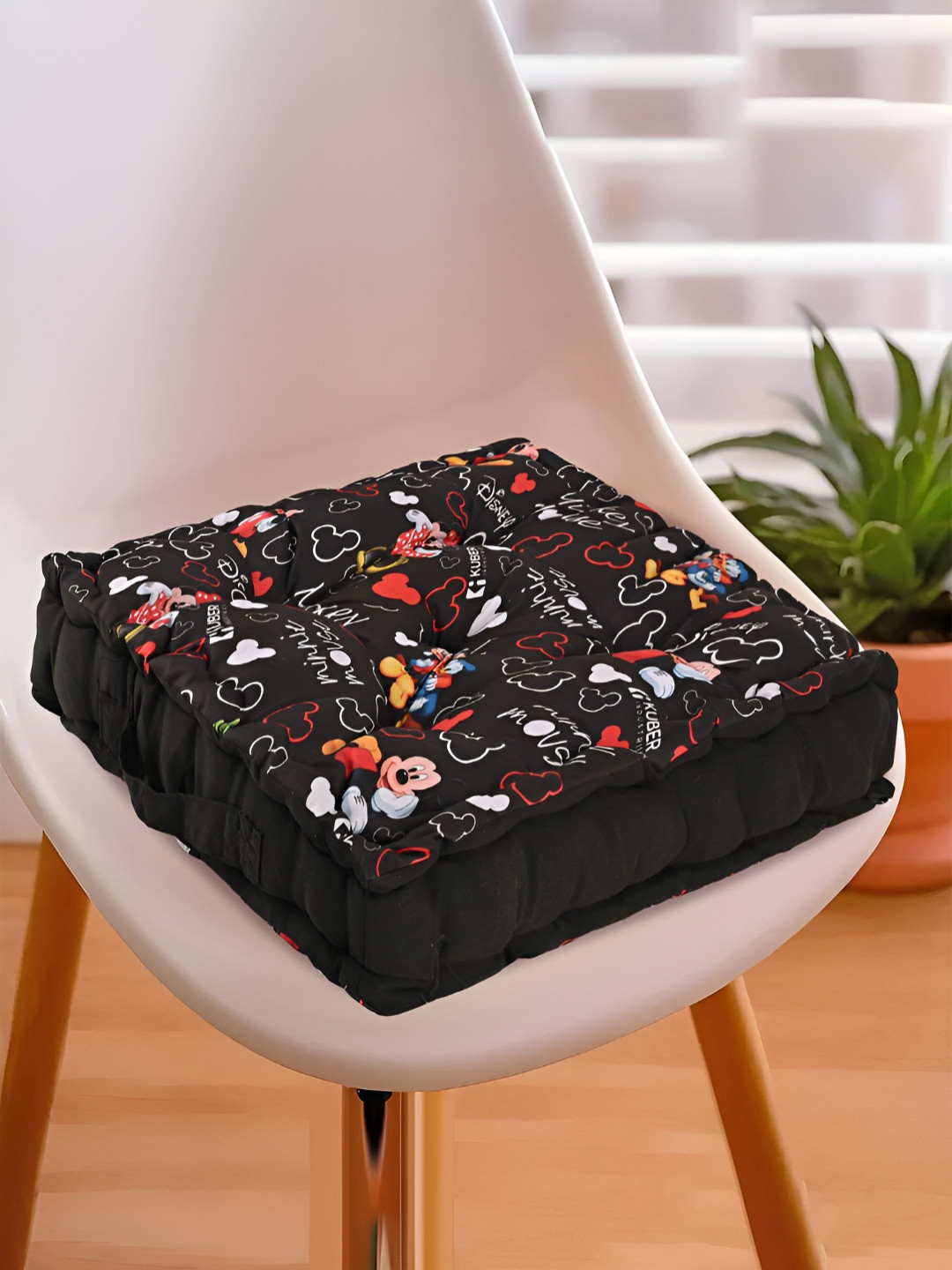 Myntra Elegant Homes Black & White Disney-Printed Back Rest Soft Chair Pad