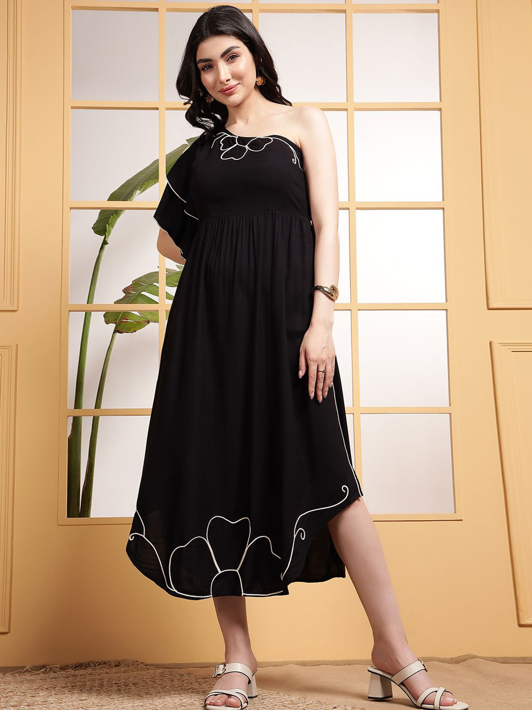 DEEBACO One Shoulder A-Line Midi Dress