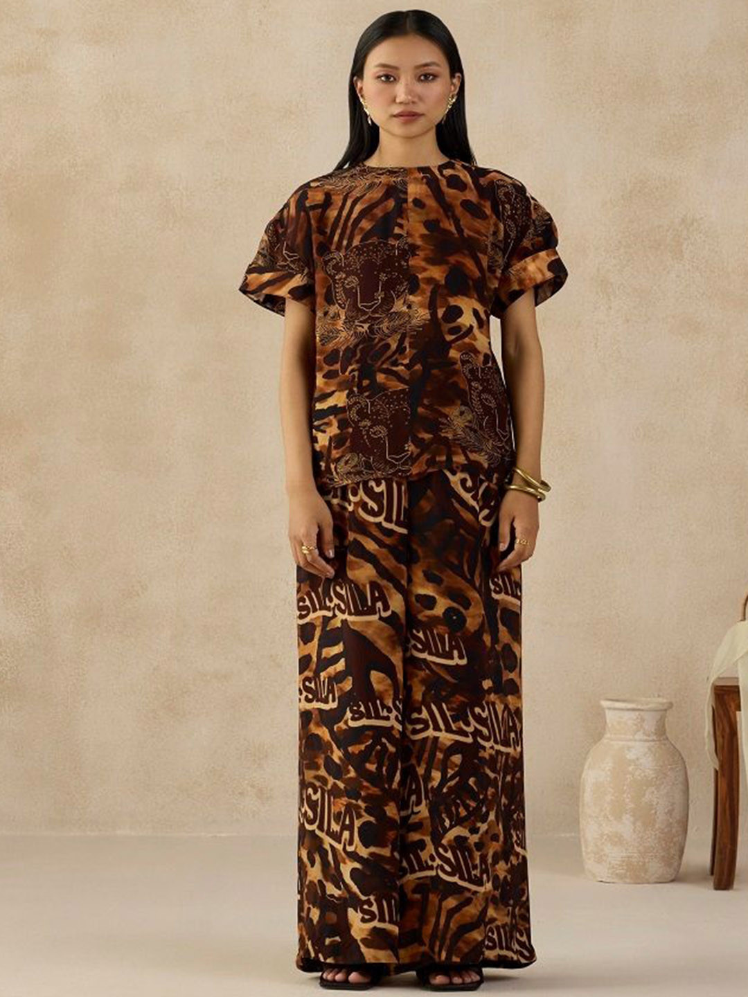 SIL SILA Women Brown Fiji Top With Palazzo Co-Ords