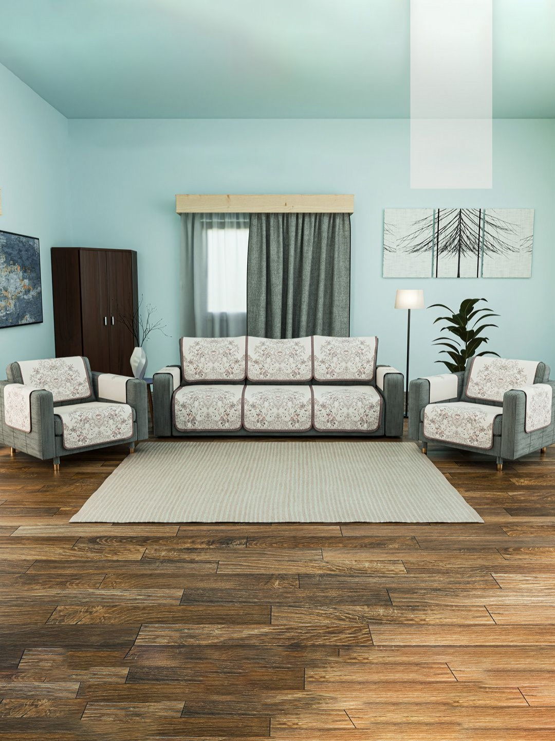 Aura Printed Cotton Sofa Cover With Arms