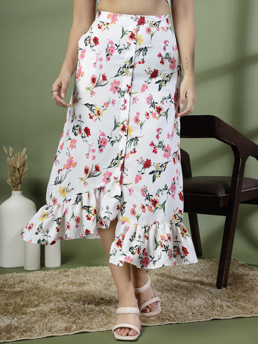 OOMPH! FACTOR Printed Flared Gathered Maxi Skirt