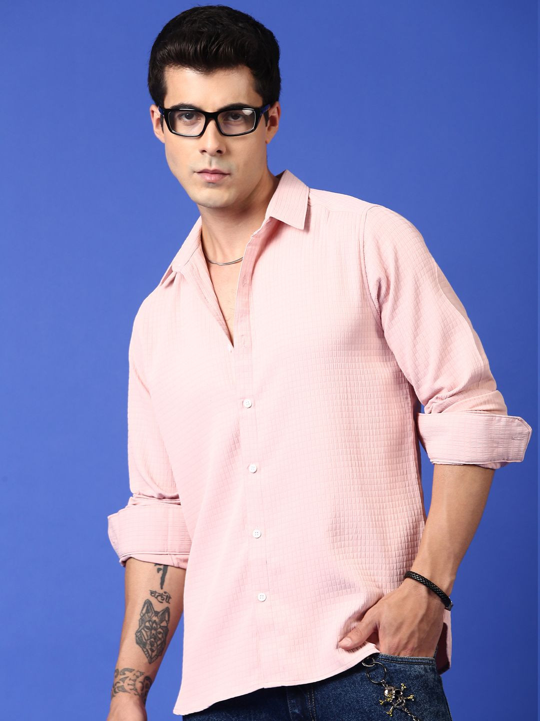 Voroxy Standard Textured Wrinkle Free Casual Shirt
