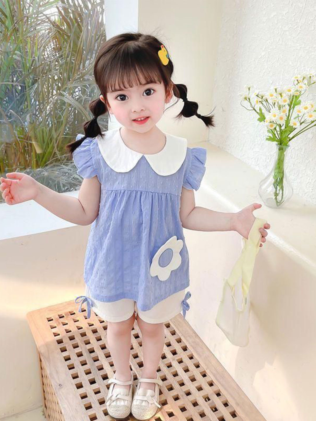 POP STREET KIDS Girls Self Design Round Neck Top With Shorts