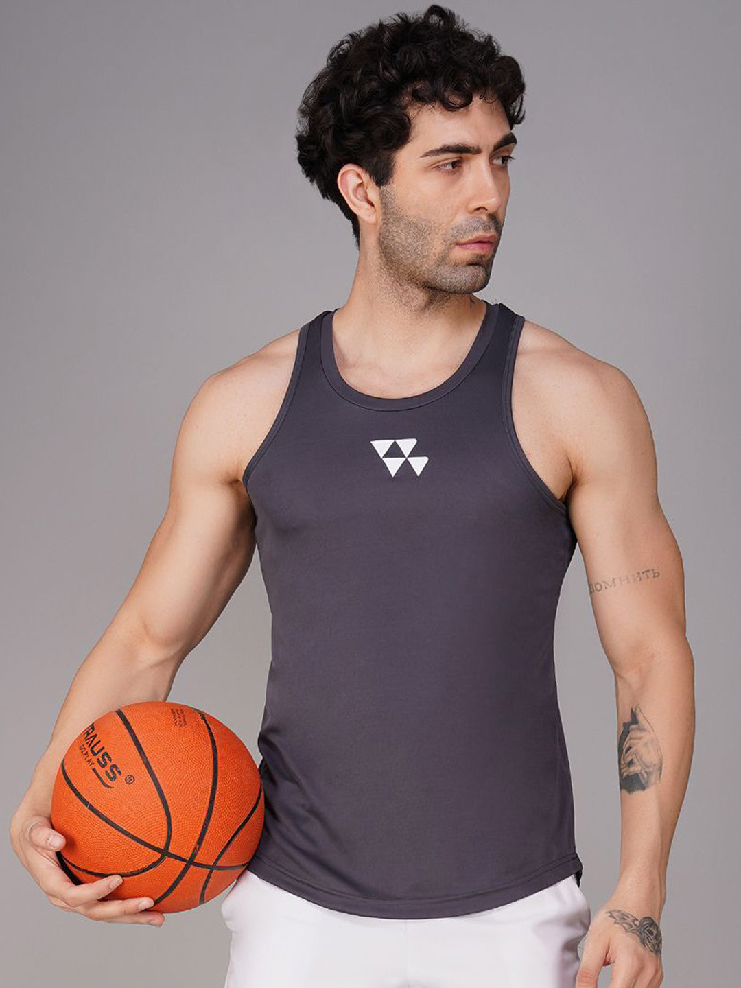 Brauch Printed Scoop Neck Gym Vests - M-VEST-LOGO-GREY-S