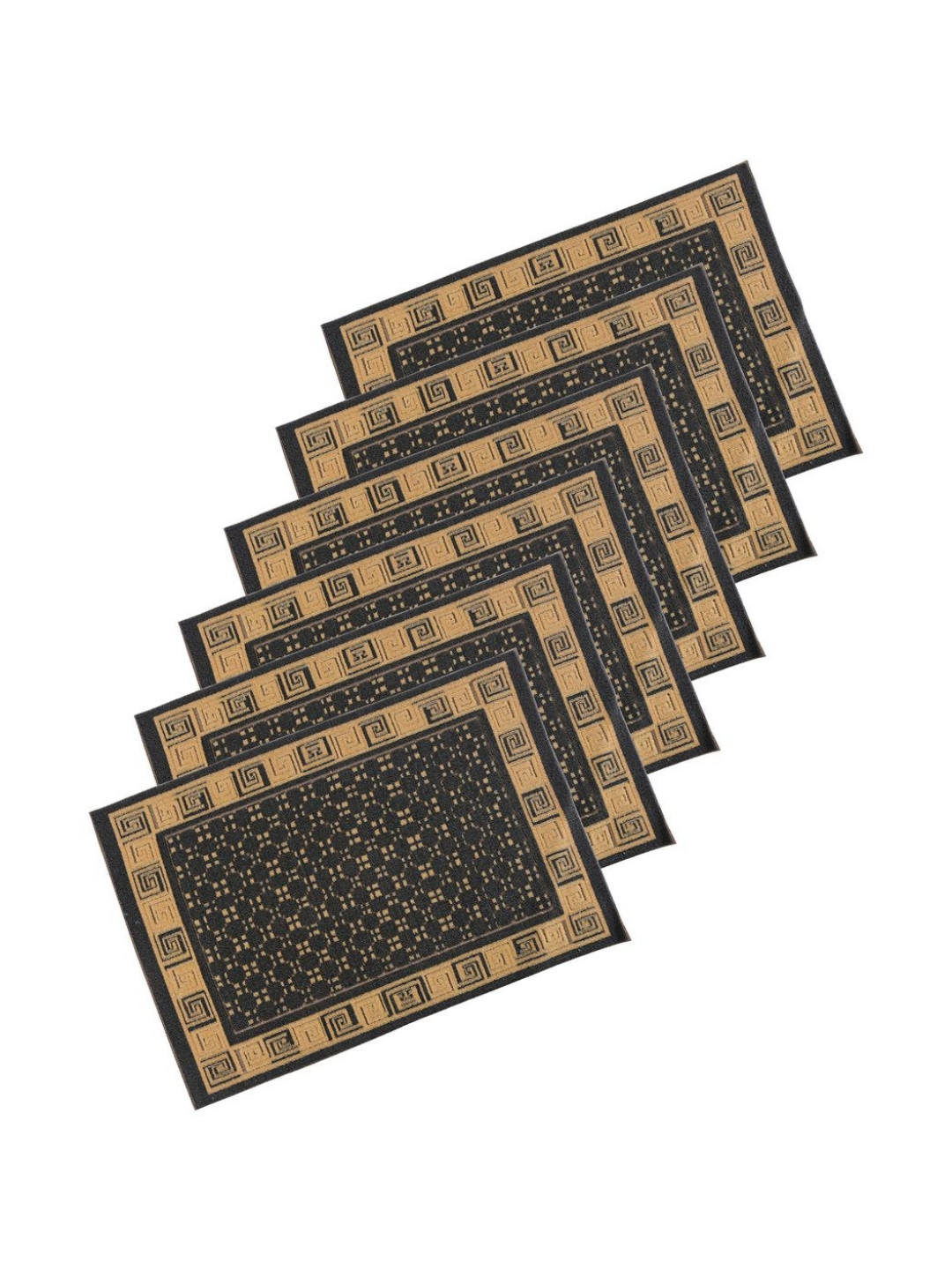 Aura 6-Pcs Brown & Grey Cross Tee-Printed Anti-Skid Doormat