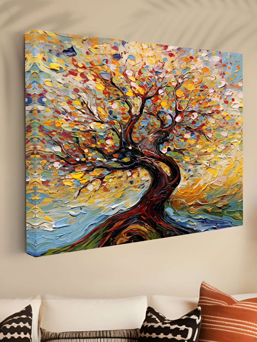 Myntra Elegant Homes Blue & Brown Abstract Tree Canvas Wall Art